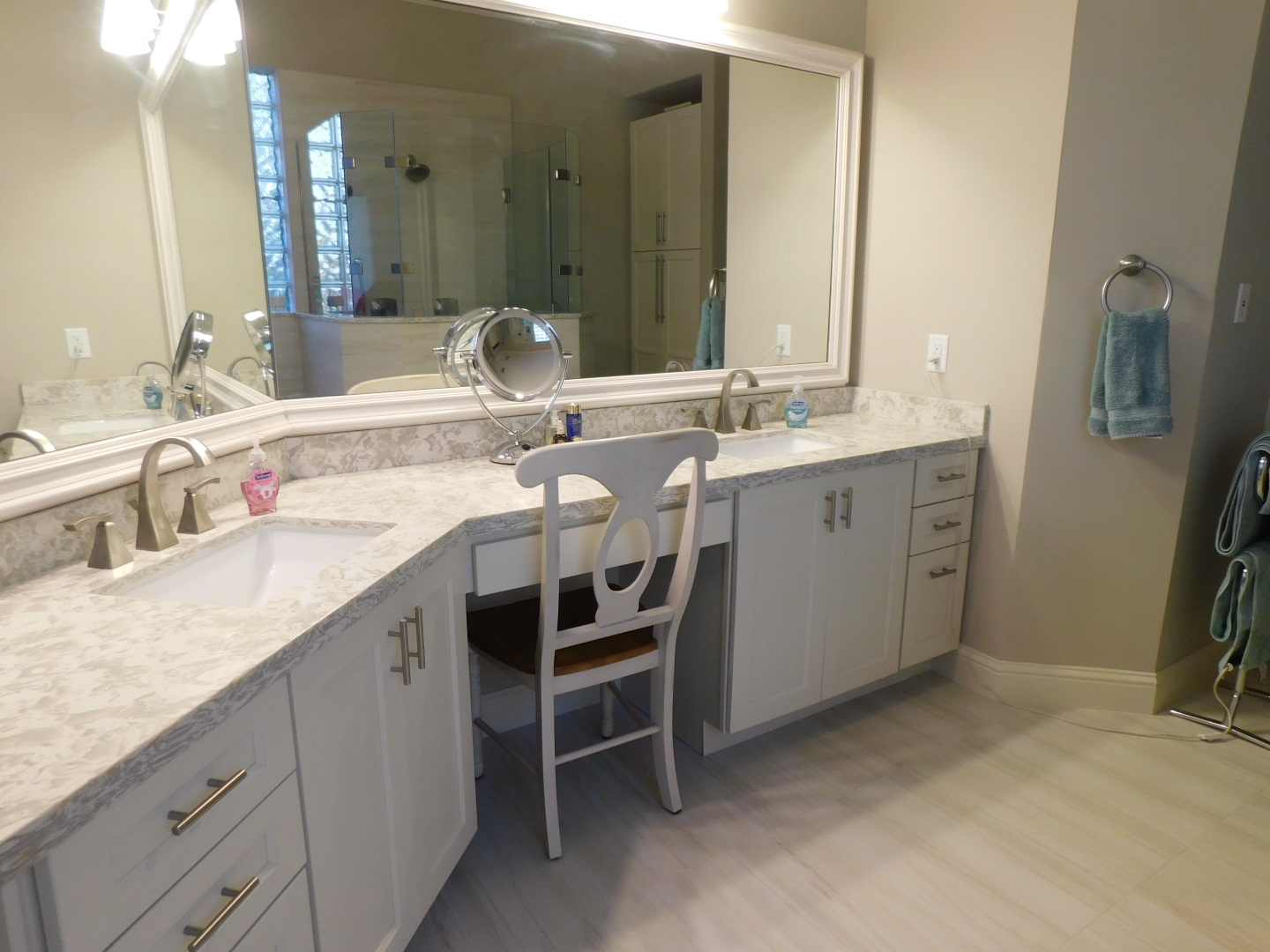 Master Bath in Wimbledon Estates - Floor to ceiling remodel including cabinetry, countertops, flooring, and plumbing fixtures.